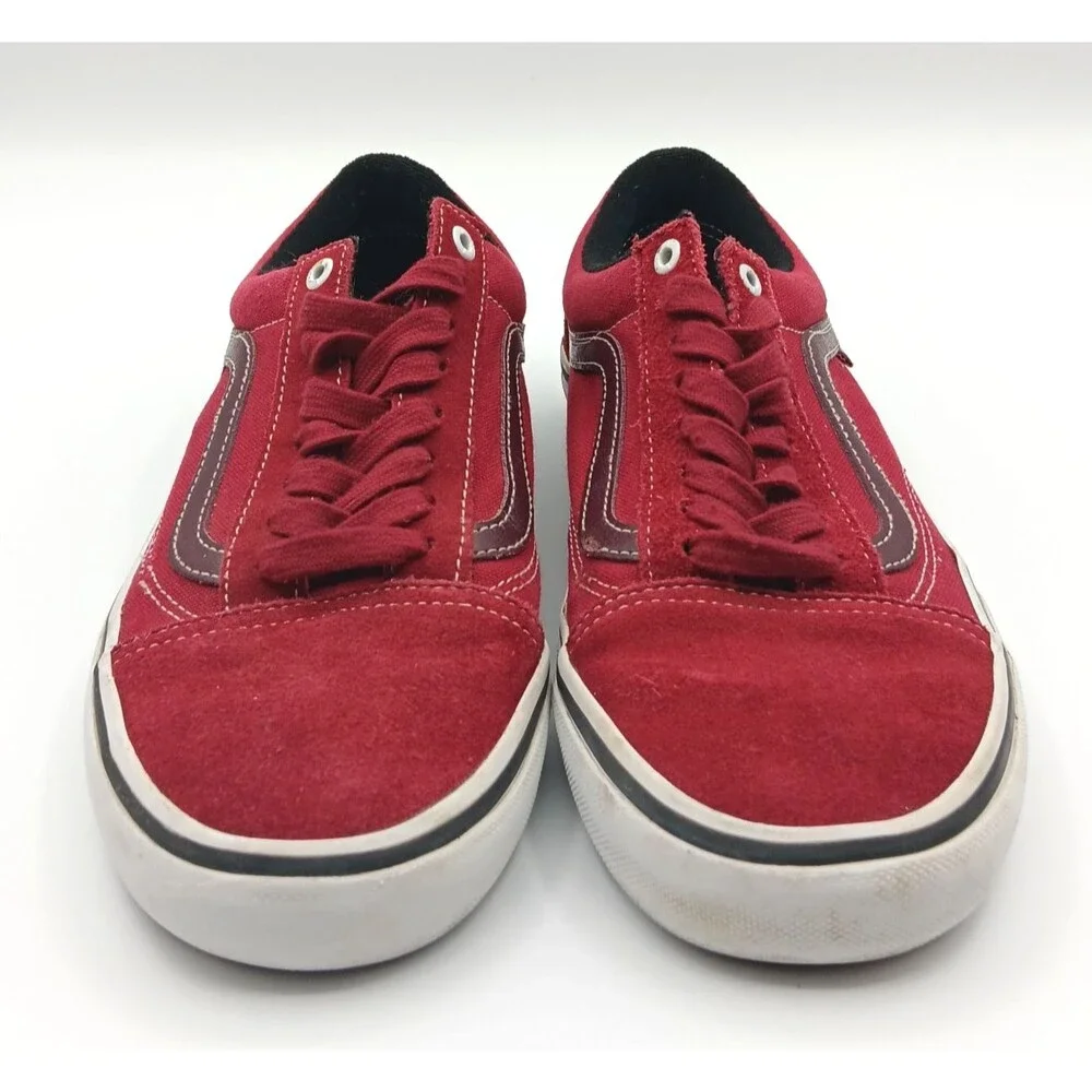 Vans Old Skool Sneakers Shoes Men 8.5 Red Suede Canvas Classic Low Top Skater